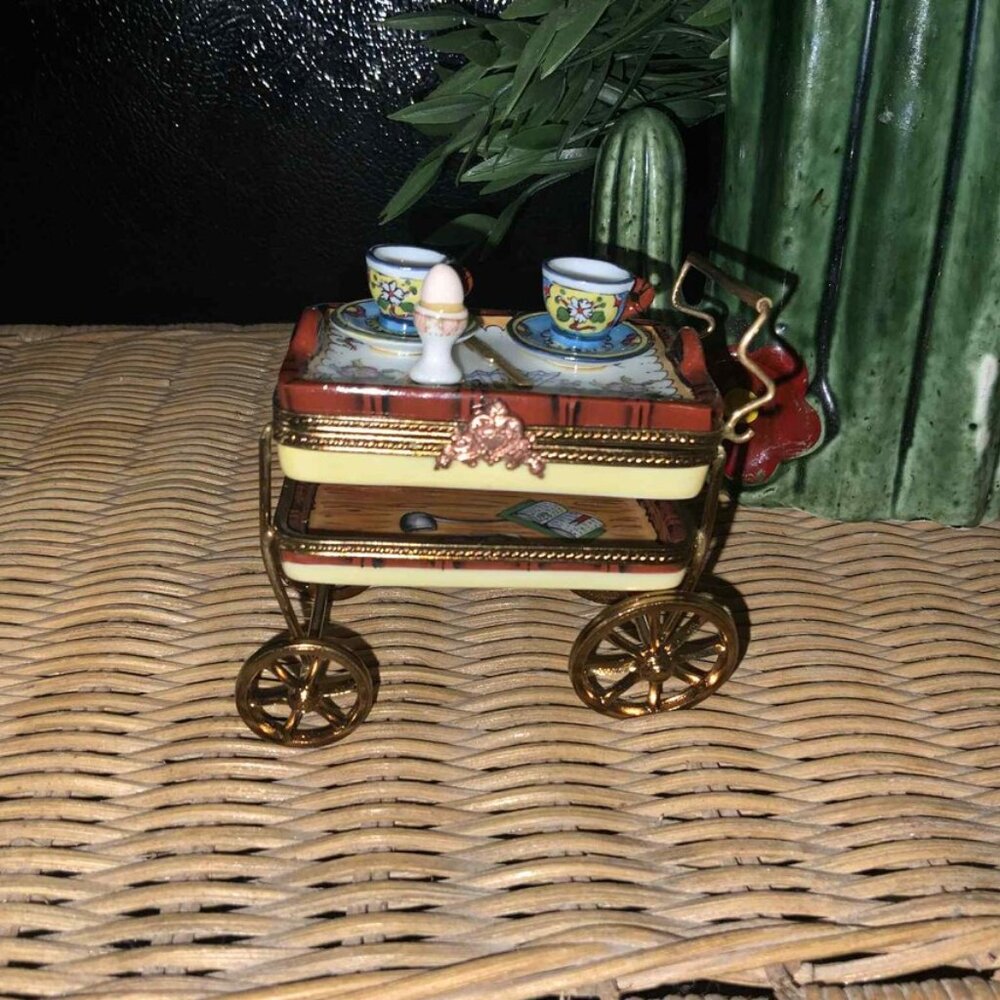 Limoges Breakfast Cart Box Porcelain Figurine